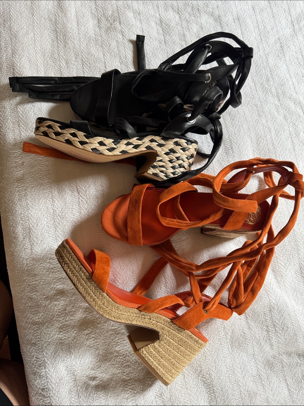 2 pairs of Vince Camuto Women’s Lace-Up Espadrille Sandals in Black and Rust